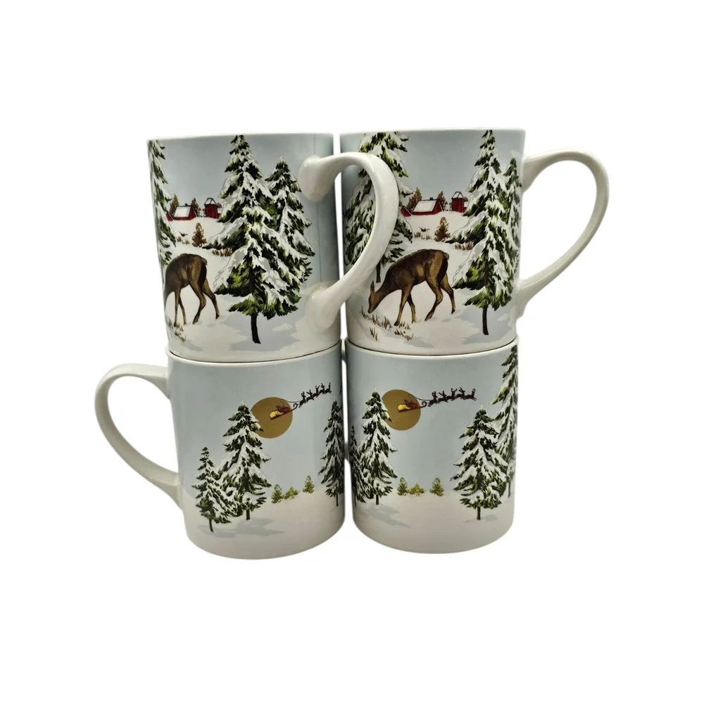 Set‎ of 4 Santa by Williams Sonoma Christmas Reindeer Sleigh Moon Mug